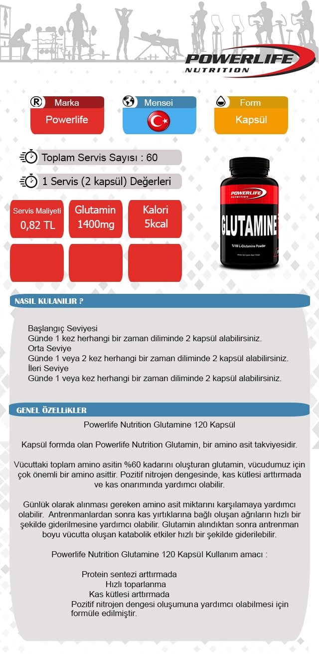 Powerlife Glutamine 120 Kapsül