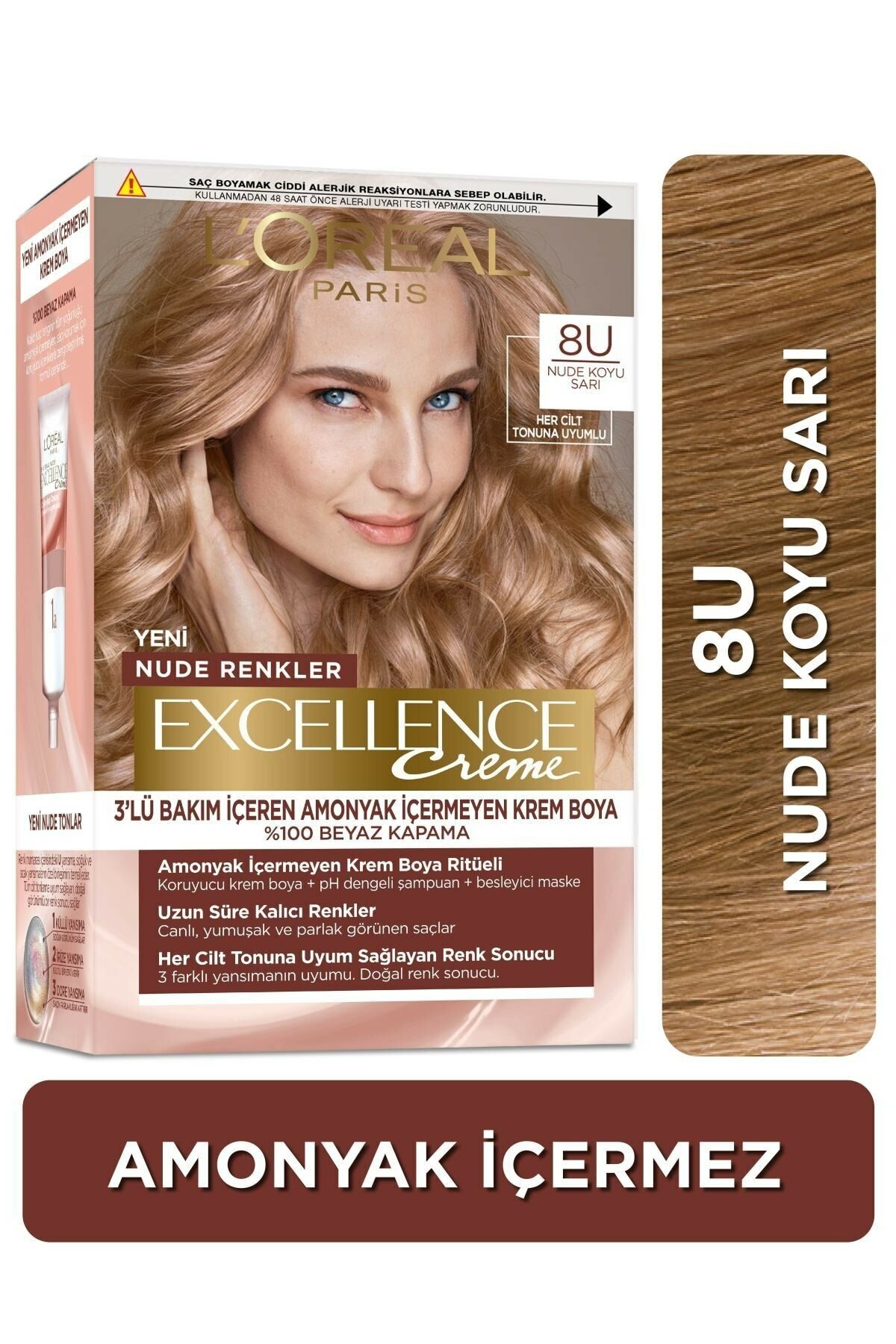 L'Oreal Paris Excellence Creme Nude Renkler Saç Boyası - 8U Nude Koyu Sarı