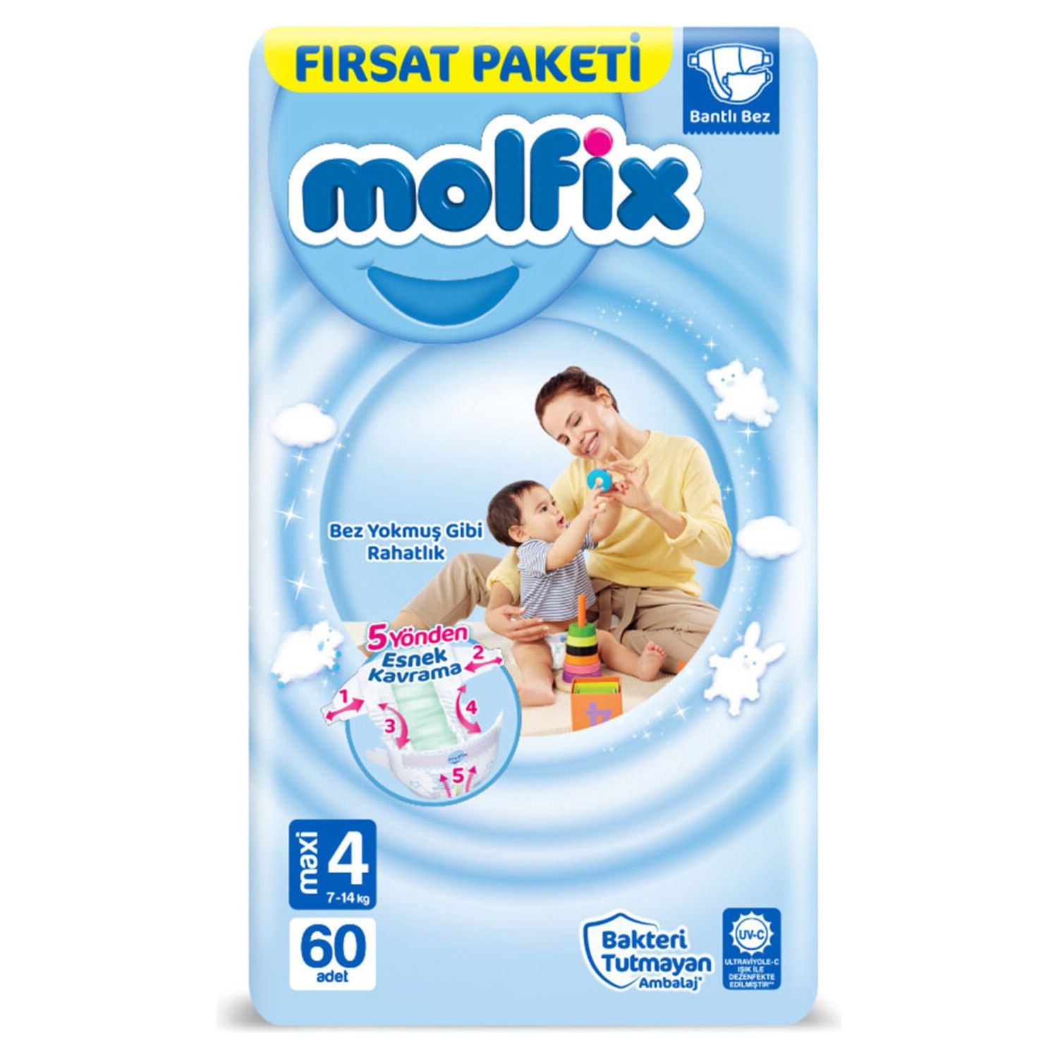 Molfix Maxi Fırsat Paketi 4 Numara 60'lı - 2 Adet + Wancare Islak Mendil 100'lü Hediye