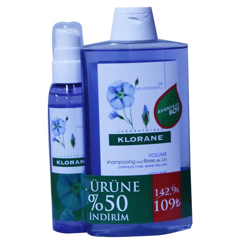 Klorane Keten Lifi İçeren Hacim Veren Şampuan 400 ml + Hacim Veren Bakım Spreyi (2,ürün %50 indirimli)