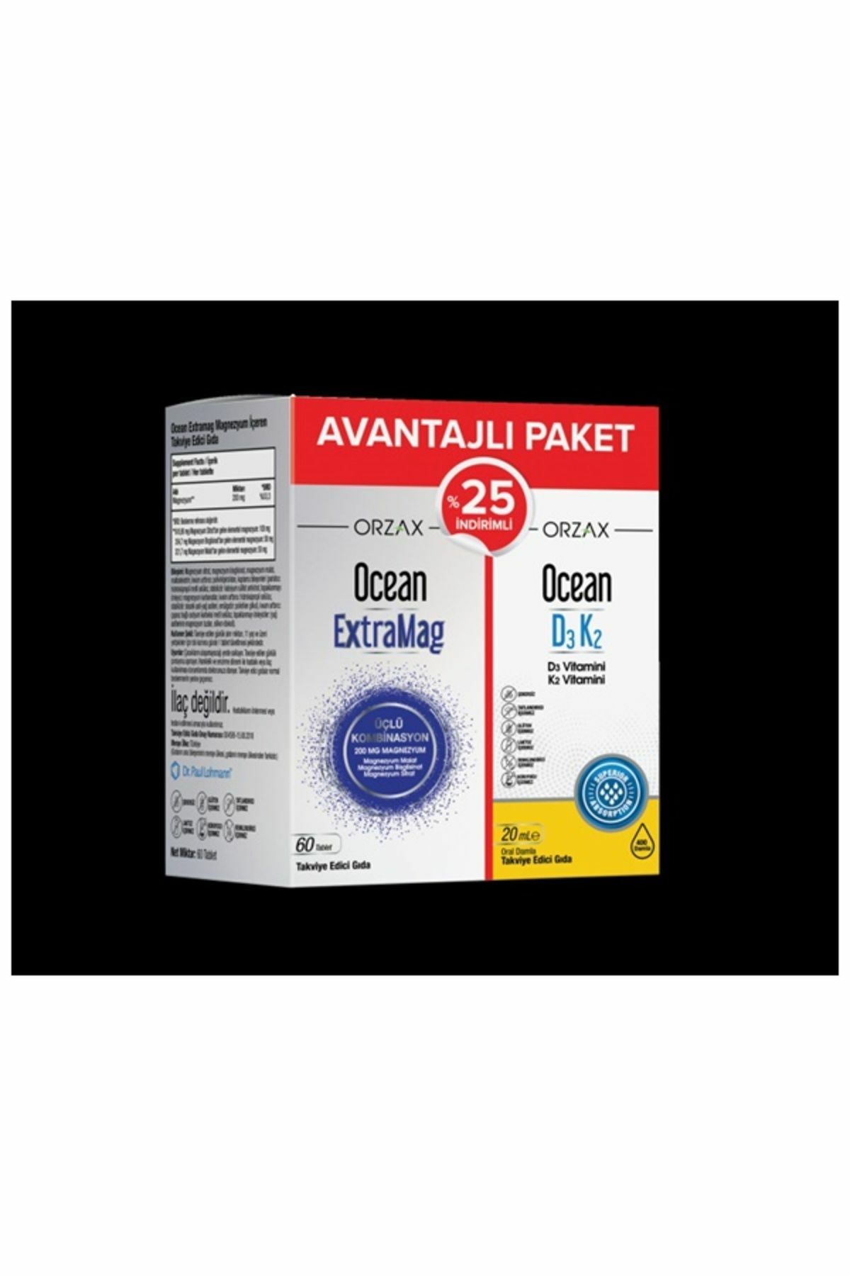 Ocean Extramag 60 Tablet + Ocean D3 K2 20 ml %25 İndirimli Kofre